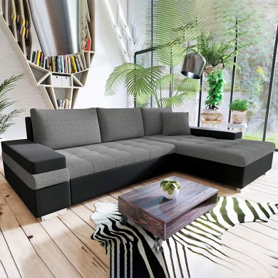 Divano letto matrimoniale angolare 3 posti 274cm grigio nero Apollina