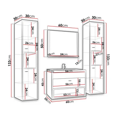 Mobile bagno sospeso 140cm con lavabo, specchio e colonne rovere nero Florentina