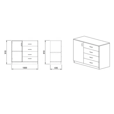 Comò 100x91h cm 1 anta con cassetti rovere sonoma Piero