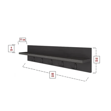 Appendiabiti da parete 80x18h cm con mensola antracite Makira