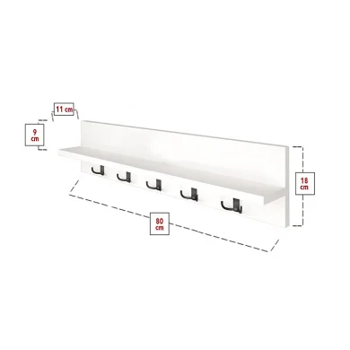Appendiabiti da parete 80x18cm con mensola bianco Makira
