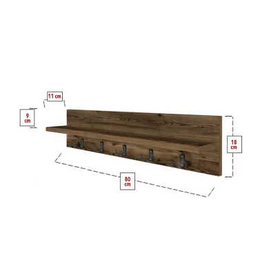 Appendiabiti da parete 80x18h cm con mensola noce Makira