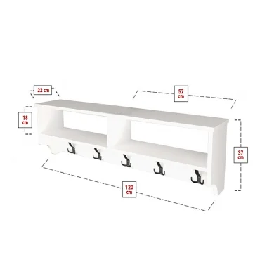 Appendiabiti da parete 120x37h cm con vani bianco Fionia