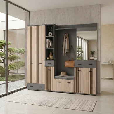 Armadio multiuso ingresso 60x203h cm 2 ante stampa a righe rovere rustico antracite California Gihome®