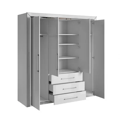Armadio 199x214h cm 4 ante battenti 3 cassetti moderno bianco Benz