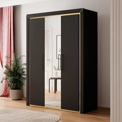 Armadio 155x214h cm 3 ante con specchio modderno nero oro Benz