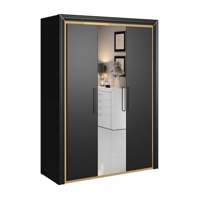 Armadio 155x214h cm 3 ante con specchio modderno nero oro Benz