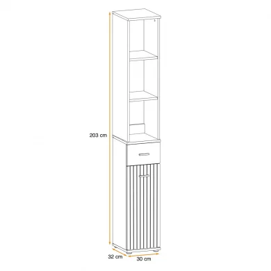 Colonna con libreria 30x203h cm stampa a righe rovere rustico antracite California Gihome®