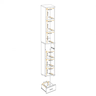 Colonna con libreria 30x203h cm stampa a righe rovere rustico antracite California Gihome®