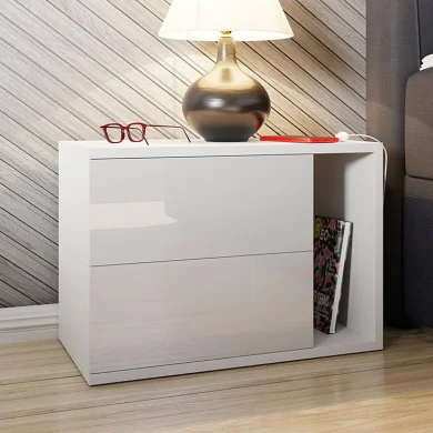Comodino moderno 57x40h cm 2 cassetti con vano bianco Bird