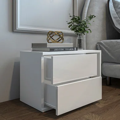 Comodino moderno 57x40h cm 2 cassetti con vano bianco Bird