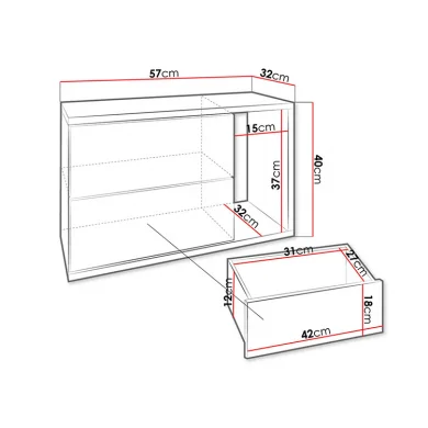 Comodino moderno 57x40h cm 2 cassetti con vano bianco Bird