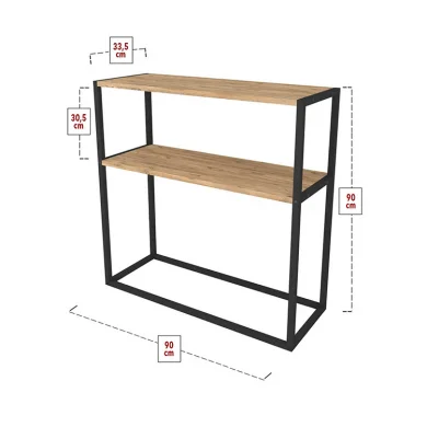 Consolle ingresso 2 ripiani industrial 90x90cm metallo rovere Basilan