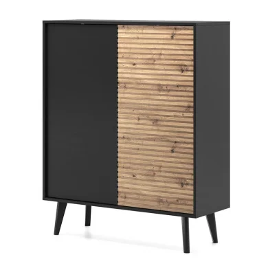 Credenza alta 104x125h cm 2 ante moderna rovere cannettato nero Tonk