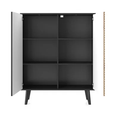 Credenza alta 104x125h cm 2 ante moderna rovere cannettato nero Tonk