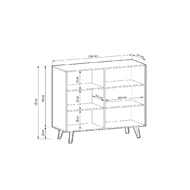 Credenza alta 104x125h cm 2 ante moderna rovere cannettato nero Tonk