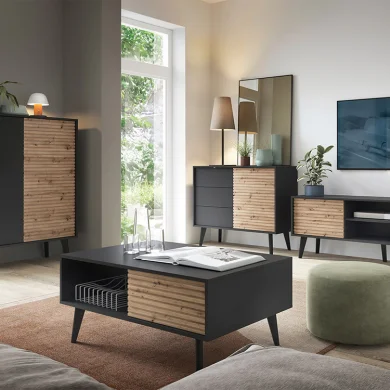 Madia 104x83h cm 3 cassetti moderna rovere cannettato nero Tonk