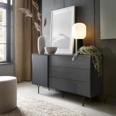 Credenza 144x83h cm 1 anta 3 cassetti moderna antracite frassinato nero Parigi