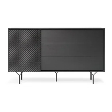 Credenza 144x83h cm 1 anta 3 cassetti moderna antracite frassinato nero Parigi
