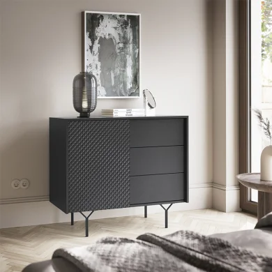 Credenza 97x83h cm 1 anta 3 cassetti  moderna antracite frassinato nero Parigi