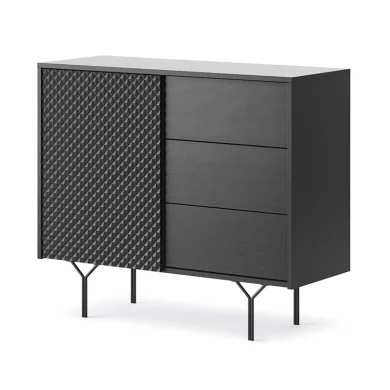 Credenza 97x83h cm 1 anta 3 cassetti  moderna antracite frassinato nero Parigi