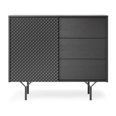 Credenza 97x83h cm 1 anta 3 cassetti  moderna antracite frassinato nero Parigi