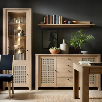 Credenza 164x91h cm 2 ante 4 cassetti moderna rovere naturale Astoria