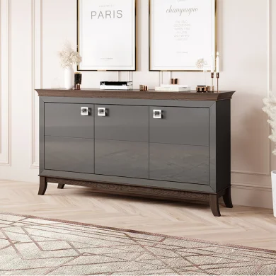 Credenza 160x92h cm 3 ante moderna antracite lucido rovere scuro Umag