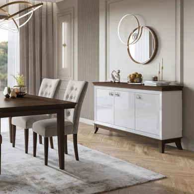 Credenza 160x92h cm 3 ante moderna bianco lucido rovere scuro Umag