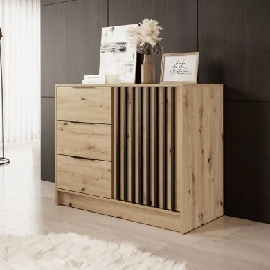 Credenza 105x86h cm 3 cassetti moderna quercia nero Miller