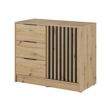 Credenza 105x86h cm 3 cassetti moderna quercia nero Miller