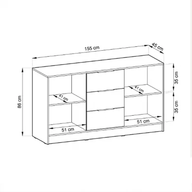 Credenza 155x86h cm 2 ante 3 cassetti soggiorno antracite quercia Miller