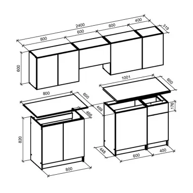 Cucina 240cm completa componibile moderna grigio rovere sonoma Taipei