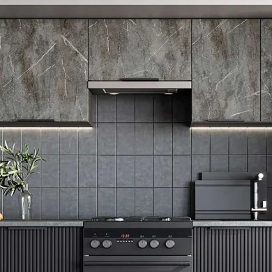 Cucina 240cm completa componibile moderna marmo nero grigio Yangon