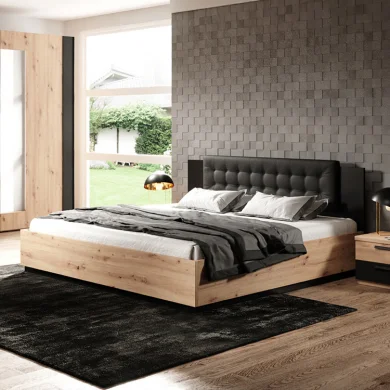 Letto 140x200cm alla francese rovere nero Vulcano