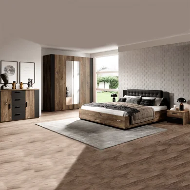 Letto 140x200cm alla francese rovere scuro nero Vulcano