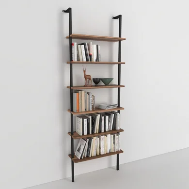 Libreria da parete 60x183h cm con ripiani  industrial  noce metallo nero Biak