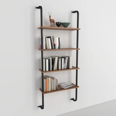 Libreria da parete 64x150h cm con ripiani  industrial  noce metallo nero Bering