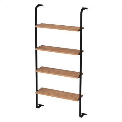 Libreria da parete 76x151h cm con 4 ripiani industrial noce metallo nero Bering