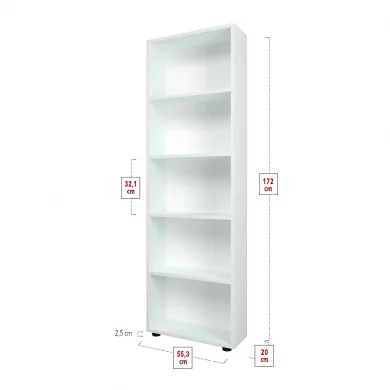 Libreria moderna 56x172cm 4 ripiani multiuso bianco Marvel