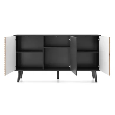 Madia 154x83h cm 3 ante soggiorno design rovere cannettato nero Tonk