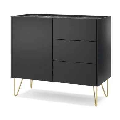 Madia 97x83h cm 1 anta 3 cassetti moderna nero effetto marmo Sirena