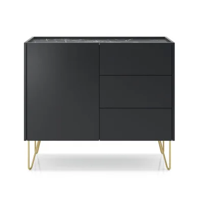 Madia 97x83h cm 1 anta 3 cassetti moderna nero effetto marmo Sirena