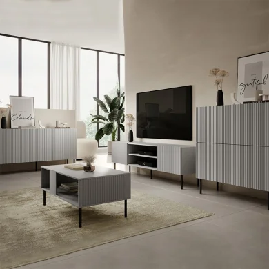 Madia 150x81h cm moderna soggiorno grigio chiaro nero Cadice