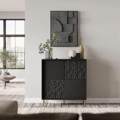 Madia 100x105h cm moderna soggiorno nero oro Osaka