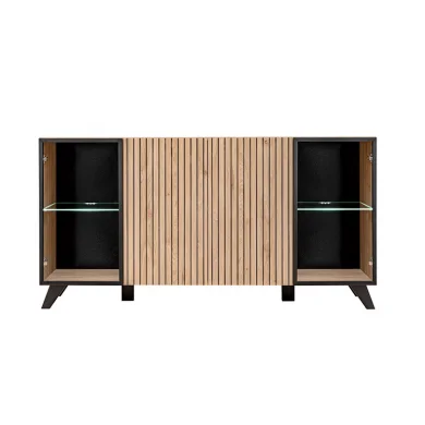 Madia 160x82h cm 4 ante con stampa nera soggiorno noce Mendes