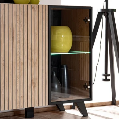 Madia 160x82h cm 4 ante con stampa nera soggiorno noce Mendes