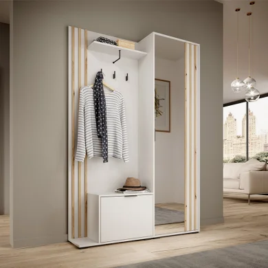 Mobile ingresso 132x192h cm con specchio moderno quercia bianco Miller