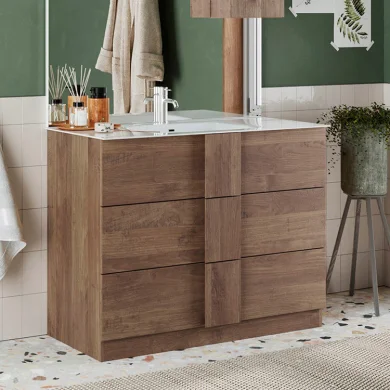 Mobile bagno a terra 100cm con lavabo 3 cassetti rovere Alvarez