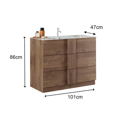 Mobile bagno a terra 100cm con lavabo 3 cassetti rovere Alvarez